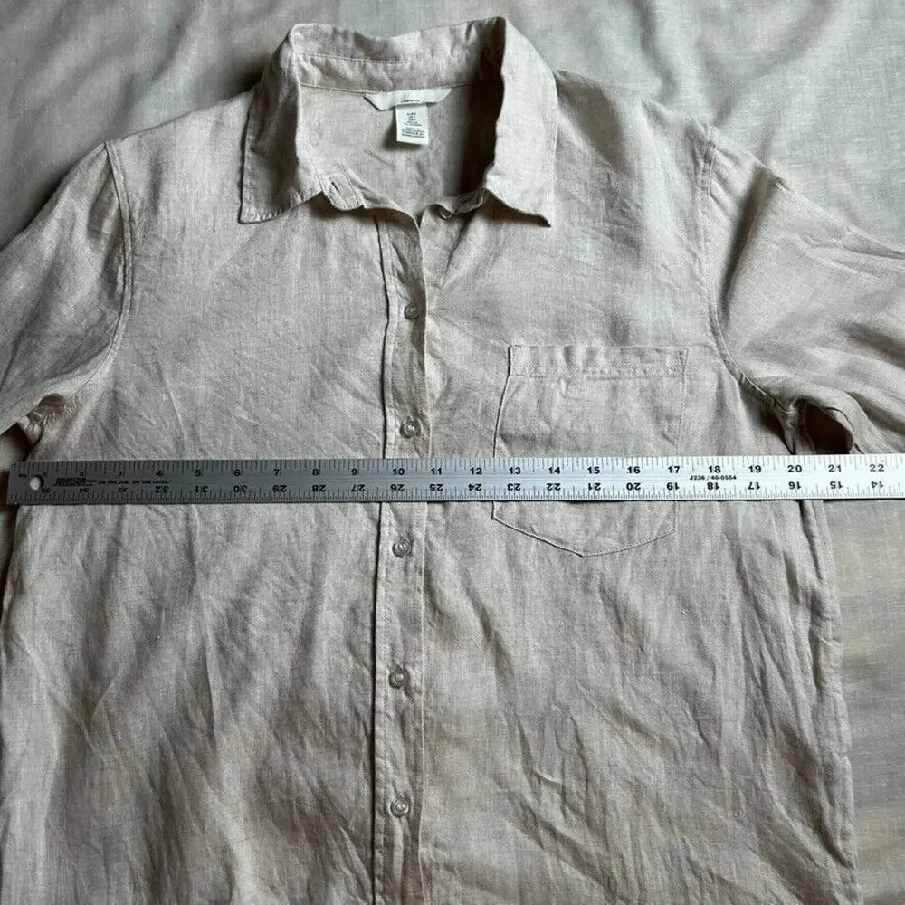 H&M Light Beige Button-Down Linen Blend Shirt - Picture 7 of 9